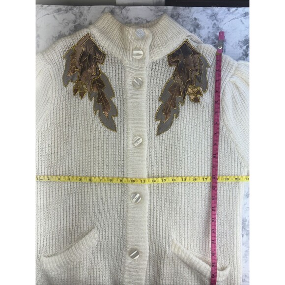 VTG Vintage Monte por le Chois Cream Leaf Applique Long Sweater Duster Size M - Picture 7 of 16